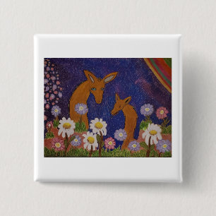 Badge Carré 5 Cm Pâquerettes et Cerfs