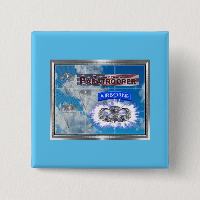 Badge Carré 5 Cm Parachutiste et drapeau américains Extraordinaires (Devant)
