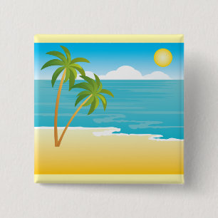 Badge Carré 5 Cm Paradis de Plage Tropical avec Palmiers