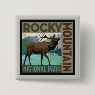 Badge Carré 5 Cm Parc national des Rocheuses   Elk