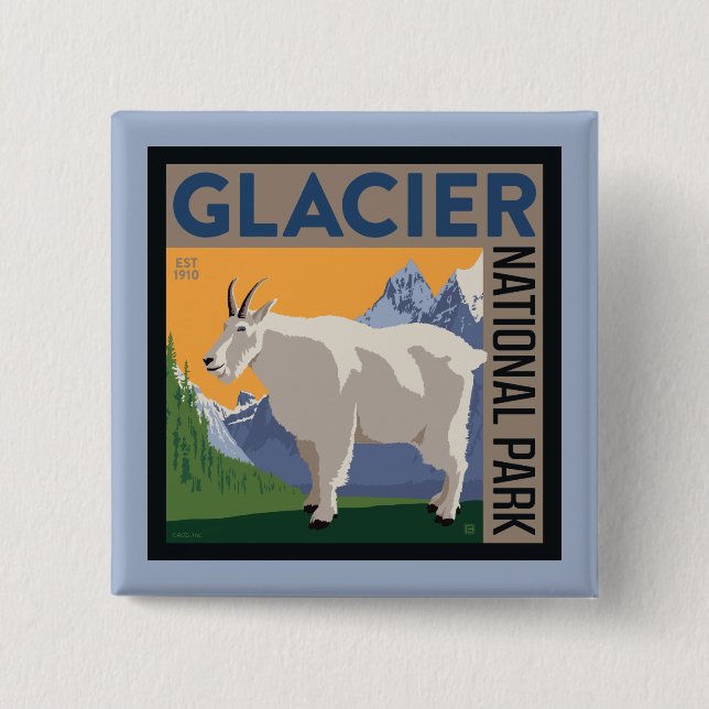 Badge Carré 5 Cm Parc national du Glacier | Chèvre (Devant)