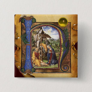 Badge Carré 5 Cm PARCHEMENT DE NATIVITÉ Topaz Jaune Monogramme