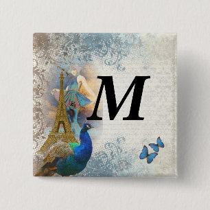 Badge Carré 5 Cm Paris peacock collage