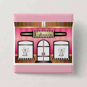 Badge Carré 5 Cm Paris Thème Pink French Patisserie Button