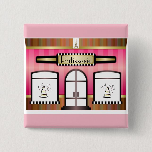 Badge Carré 5 Cm Paris Thème Pink French Patisserie Button (Devant)