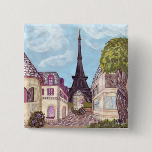 Badge Carré 5 Cm Paris Tour Eiffel bouton paysage inspiré