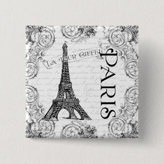 Badge Carré 5 Cm Paris Tour Eiffel et ses manuscrits