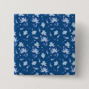 Badge Carré 5 Cm Parrot Exotique-Blanc Bleu Plumes Répéter