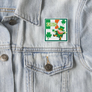 Badge Carré 5 Cm Parti irlandais Leprechaun Jig