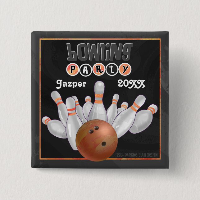 Badge Carré 5 Cm Partie orange de bowling (Devant)