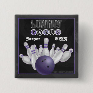 Badge Carré 5 Cm Partie pourpre de bowling