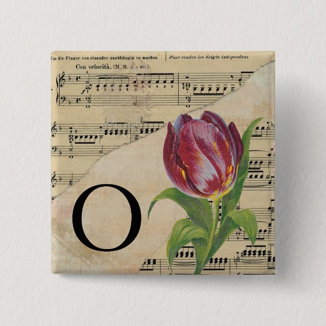 Badge Carré 5 Cm Partition violette Monogramme de la musique (Devant)