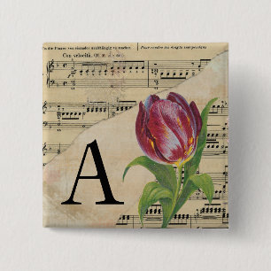 Badge Carré 5 Cm Partition violette Tulip Musique Monogramme initia