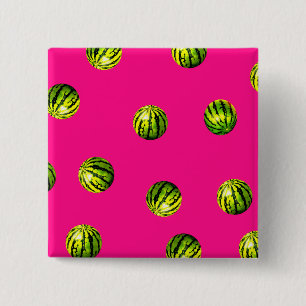 Badge Carré 5 Cm pastèque rose motif