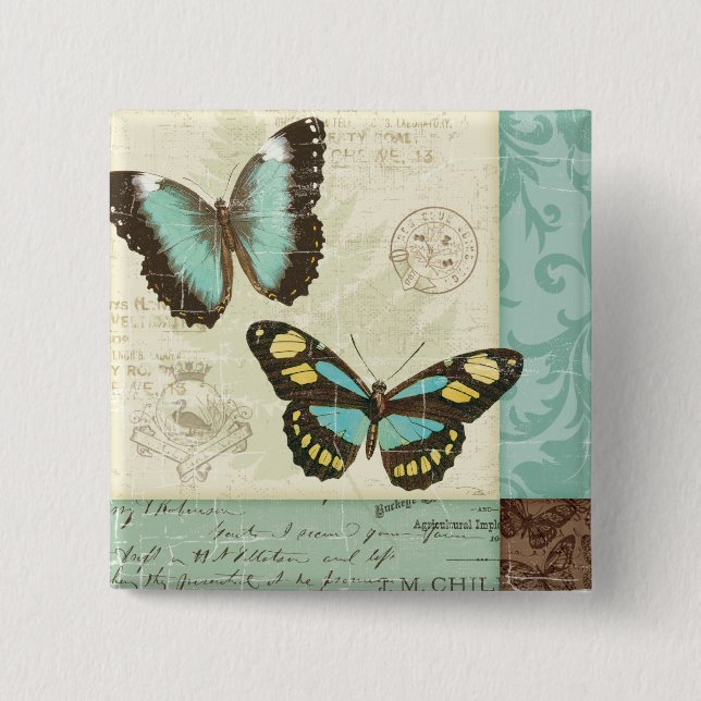 Badge Carré 5 Cm Patchwork de papillon (Devant)