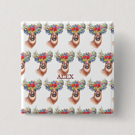 Badge Carré 5 Cm Paterna Flower Reindeer Christmas Magie