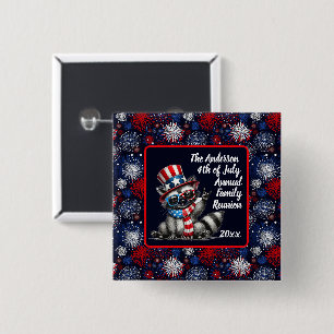 Badge Carré 5 Cm Patriotic Raccoon 4 juillet