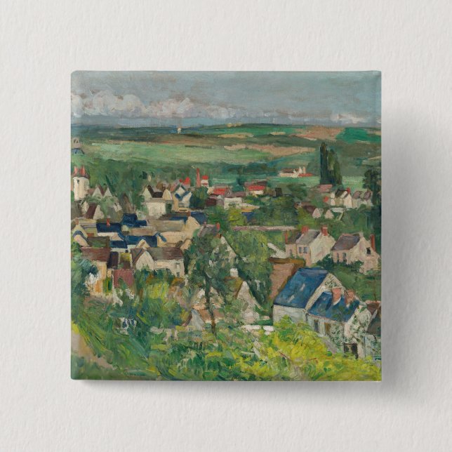 Badge Carré 5 Cm Paul Cezanne - Auvers, Vue panoramique (Devant)