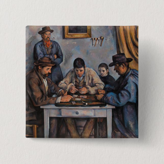 Badge Carré 5 Cm Paul Cezanne - Les Joueurs De Cartes (Devant)