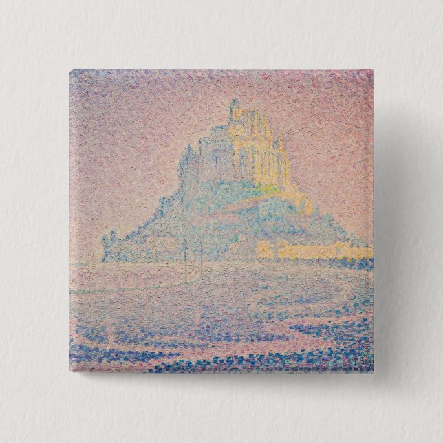 Badge Carré 5 Cm Paul Signac - Mont Saint Michel Fog et Soleil (Devant)