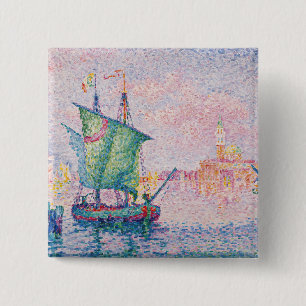 Badge Carré 5 Cm Paul Signac - Venise, Le Nuage Rose