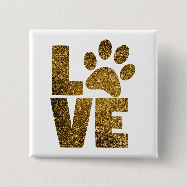 Badge Carré 5 Cm Pawprint Love in Gold (Devant)