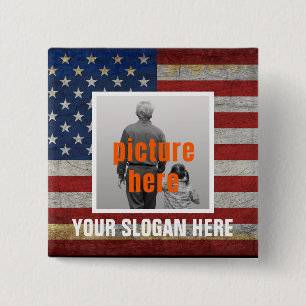 BADGE CARRÉ 5 CM PAYS SLOGAN PERSONNALISÉ DISANT DRAPEAU CUSTOMISÉ