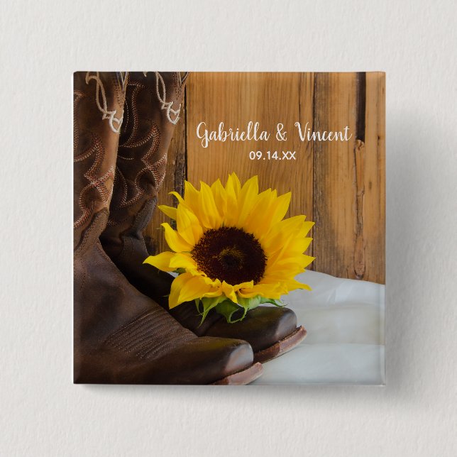 Badge Carré 5 Cm Pays Sunflower Mariage Ouest (Devant)