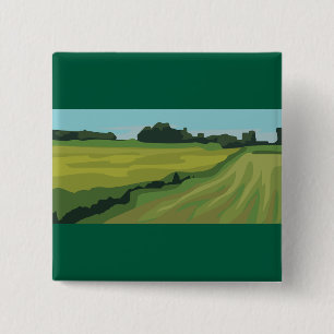 Badge Carré 5 Cm Paysage de Campagne Verte