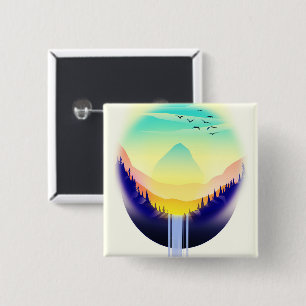 Badge Carré 5 Cm Paysage de cascade