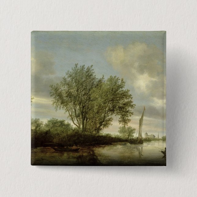 Badge Carré 5 Cm Paysage de rivière, 1645 (Devant)
