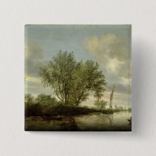 Badge Carré 5 Cm Paysage de rivière, 1645