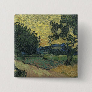 Badge Carré 5 Cm Paysage de Van Gogh à Twilight