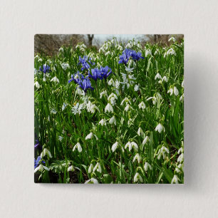 Badge Carré 5 Cm Paysage des fleurs du début du printemps