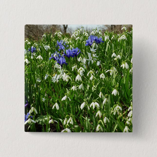 Badge Carré 5 Cm Paysage des fleurs du début du printemps (Devant)