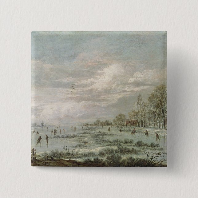 Badge Carré 5 Cm Paysage d'hiver (Devant)