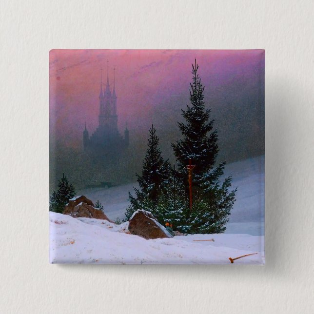 Badge Carré 5 Cm Paysage d'hiver Caspar David Friedrich (Devant)