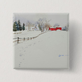 Badge Carré 5 Cm Paysage enneigé aquarelle