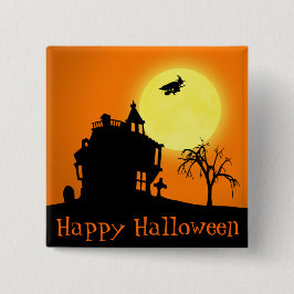Badge Carré 5 Cm Paysage heureux de silhouette de Halloween
