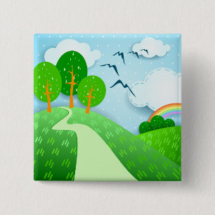 Badge Carré 5 Cm Paysage Imaginaire, bouton