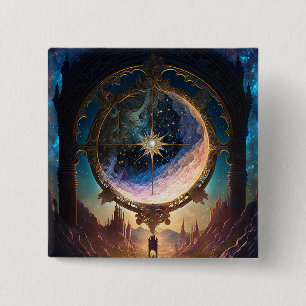 Badge Carré 5 Cm Paysage spatial de l'Imaginaire cosmique