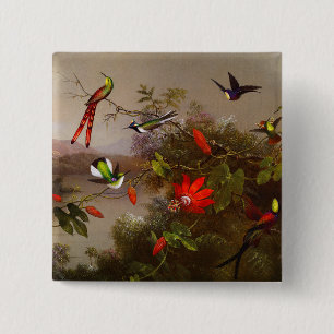 Badge Carré 5 Cm Paysage tropical avec dix colibris
