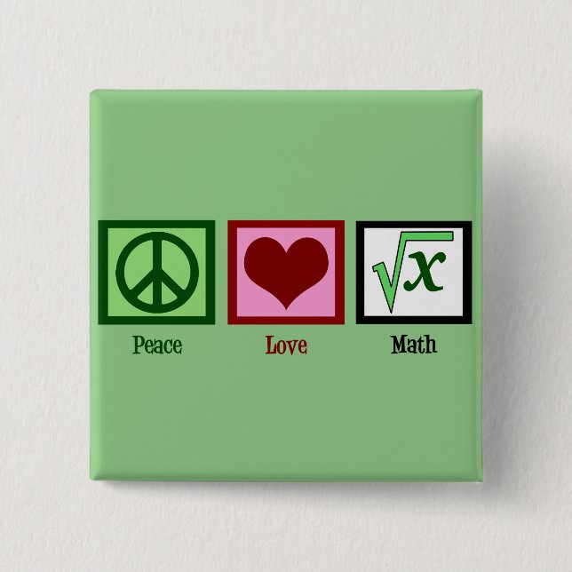 Badge Carré 5 Cm Peace Love Geek math (Devant)