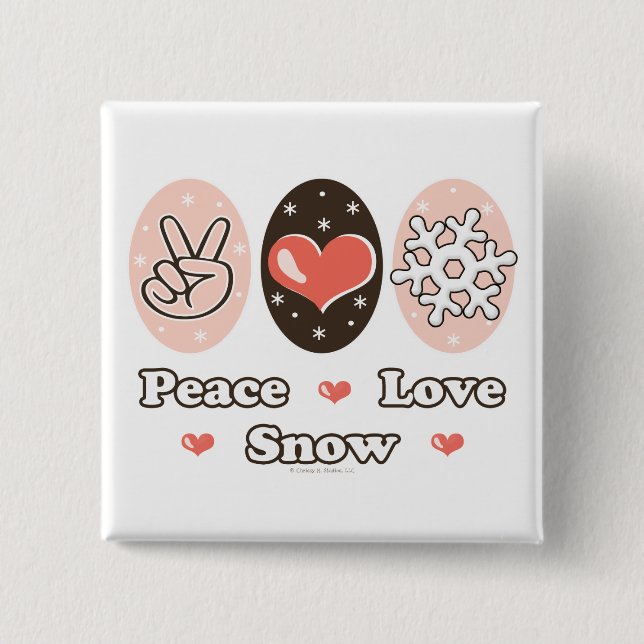 Badge Carré 5 Cm Peace Love Snow Flake Button (Devant)