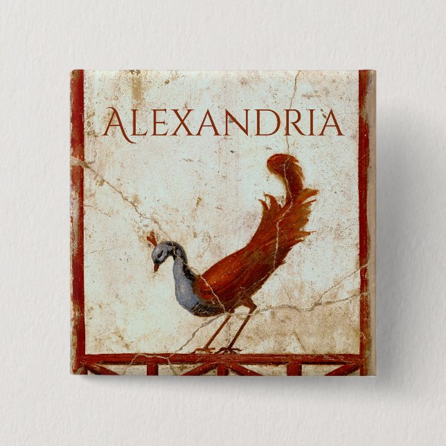 Badge Carré 5 Cm Peacock sur Fresco Ancienne peinture romaine antiq (Devant)