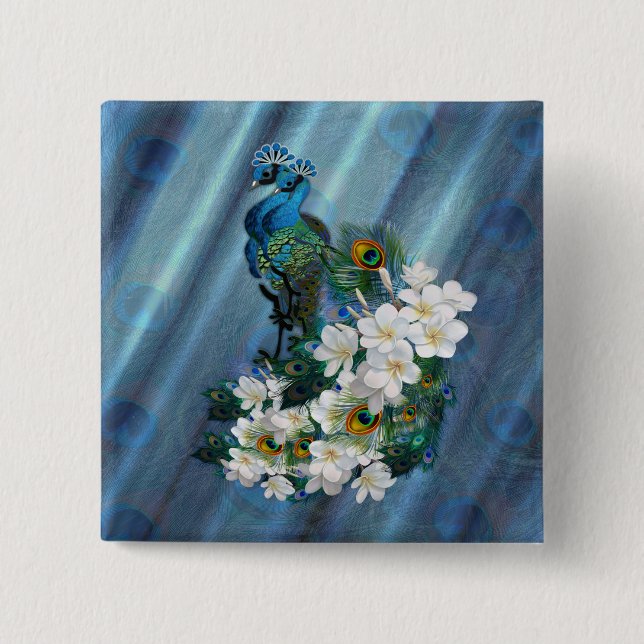 Badge Carré 5 Cm Peacocks & Emerald Green Soie métallique (Devant)