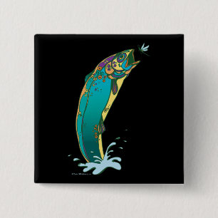Badge Carré 5 Cm Pêche à la truite psychédélique