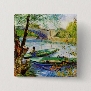 Badge Carré 5 Cm Pêche au printemps Vincent van Gogh