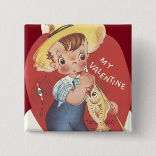 Badge Carré 5 Cm Pêche Pole Poisson Pays Garçon Valentine