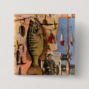 Badge Carré 5 Cm Pêche toujours de la vie par John Atherton